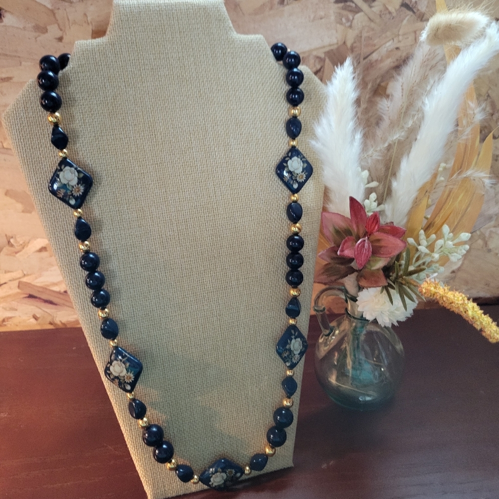 Elegant Blue and Gold Beaded Necklace